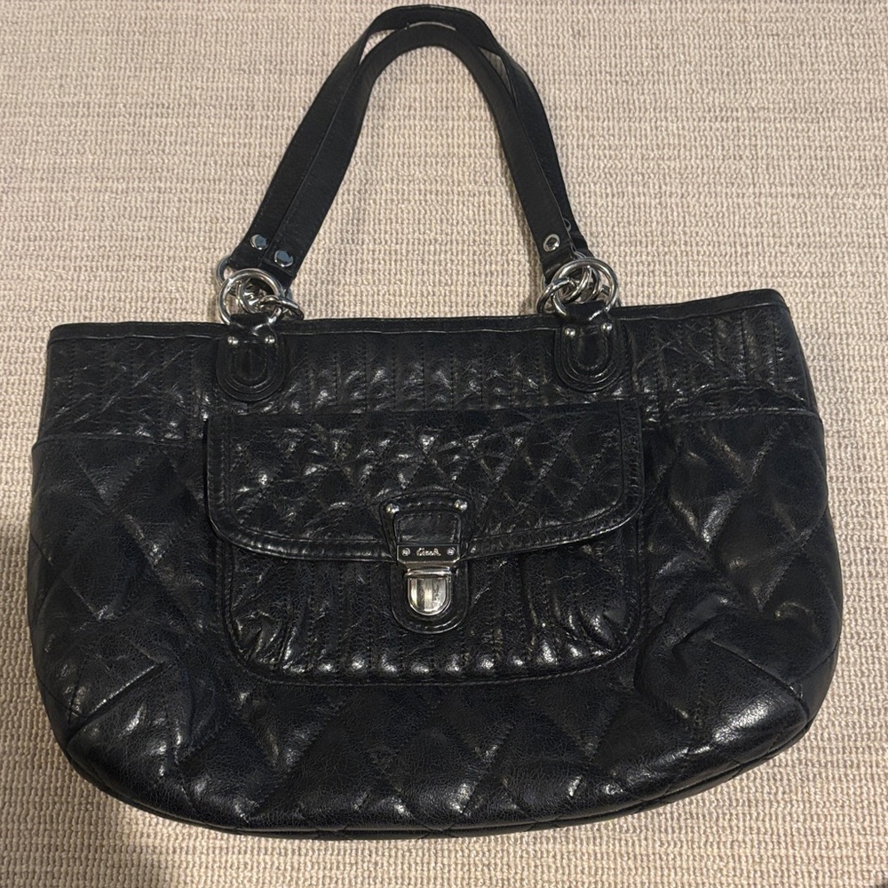 Coach Black Quilted Leather Shoulder Bag with Front Flap